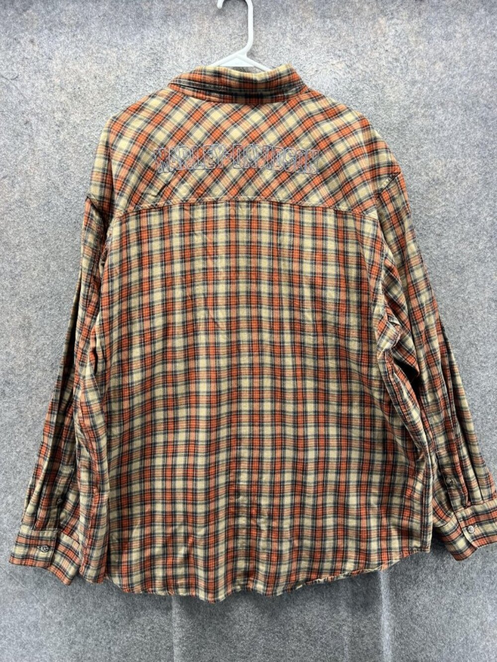 Harley-Davidson Shirt Mens XL Orange Plaid Long Sleeve Snap Front Flannel Casual - Picture 9 of 10